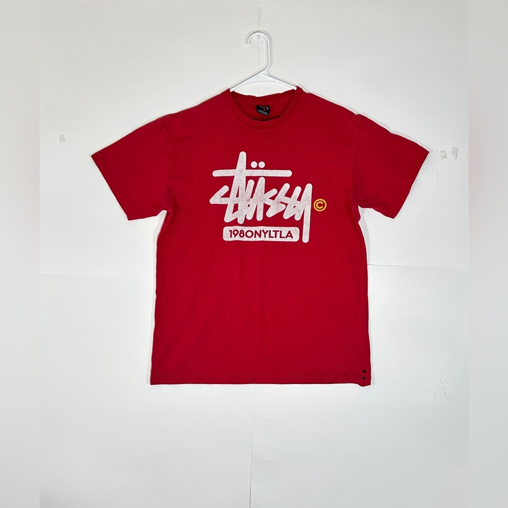 Vintage Stussy 1980NYLTLA T-Shirt Size Large 90s Y2K Skate Hip Hop Rap Tee Red